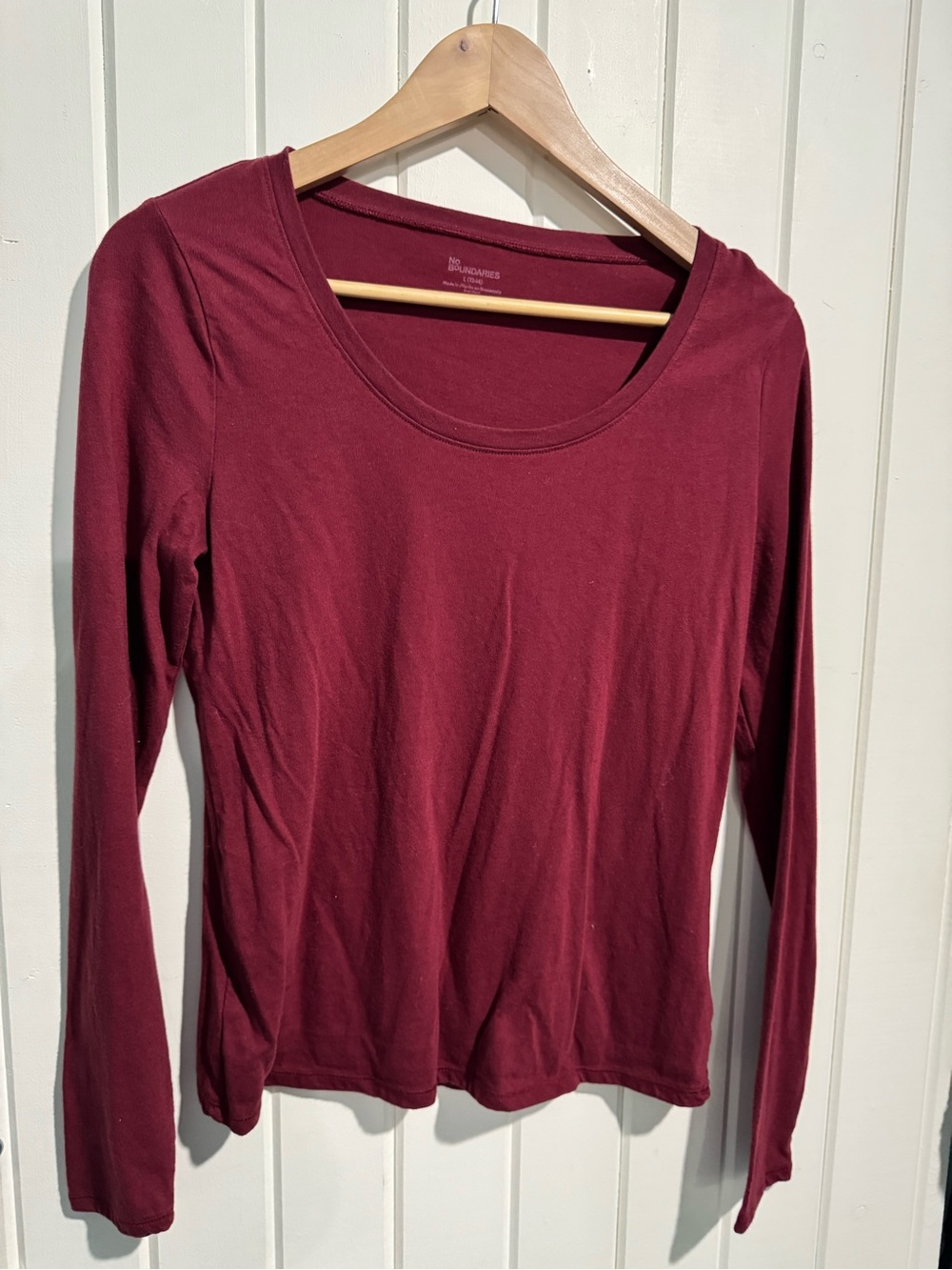 No Boundaries Long Sleeve Scoop Neck Top - Burgundy